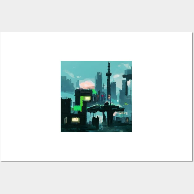 Cyberpunk City #Pixelart Wall Art by Mihadom